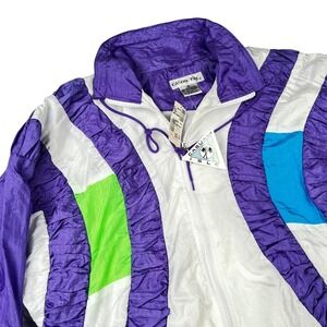 Casual Isle Vintage 90s Colorblock Windbreaker Jacket Purple White Neon Mens M
